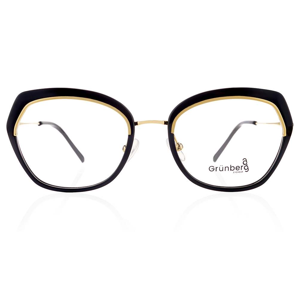 Grunberg 1419 C01 – czarno-złota rama o zaokrąglonym kształcie, delikatniejsza przy linii brwi dla twarzy trójkątnej