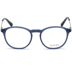 Guess lekkie okrągłe męskie okulary w kolorze niebieski mat GU 1983 091